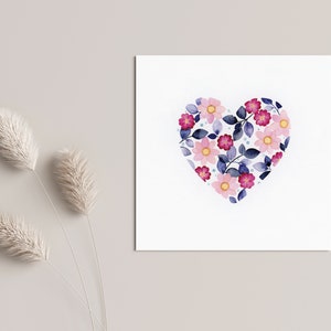 Grußkarte illustriert mit einem herzförmigen Herbarium