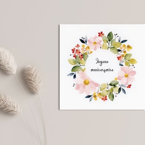 Carte d'anniversaire couronne printanière