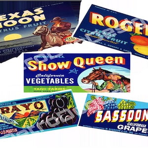 Vintage Crate Labels, Food Crate Labels, American Retro Fruit Crate Labels