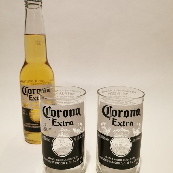 Corona beer up-cycled glasses, Handmade beer glass gifts, Man cave bar decoration, beer lovers gift