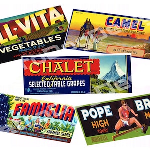Retro Food Crate Labels, Vintage Fruit Labels, Wooden Crate Labels