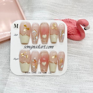 Long Coffin French Crystal Pink Press On Nails (10 pcs)