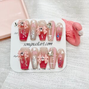 Long Coffin Cat Eye Bow  Press On Nails (10 pcs)