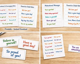 Lunch Box Notes for Kids Printable | Motivational Lunchbox Messages | Parent Notes for School Lunch | Instant Download