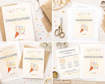 Printable Greeting Card Bundle | 8 Minimalist Cards | Birthday Graduation Wedding Anniversary Retirement Baby Congratulations Best Wishes |