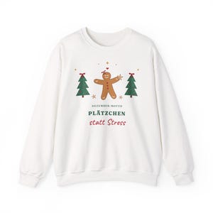 Weihnachtspullover Damen – Plätzchen statt Stress – Lebkuchen mit Schleife, Weihnachtspulli Creme image 2