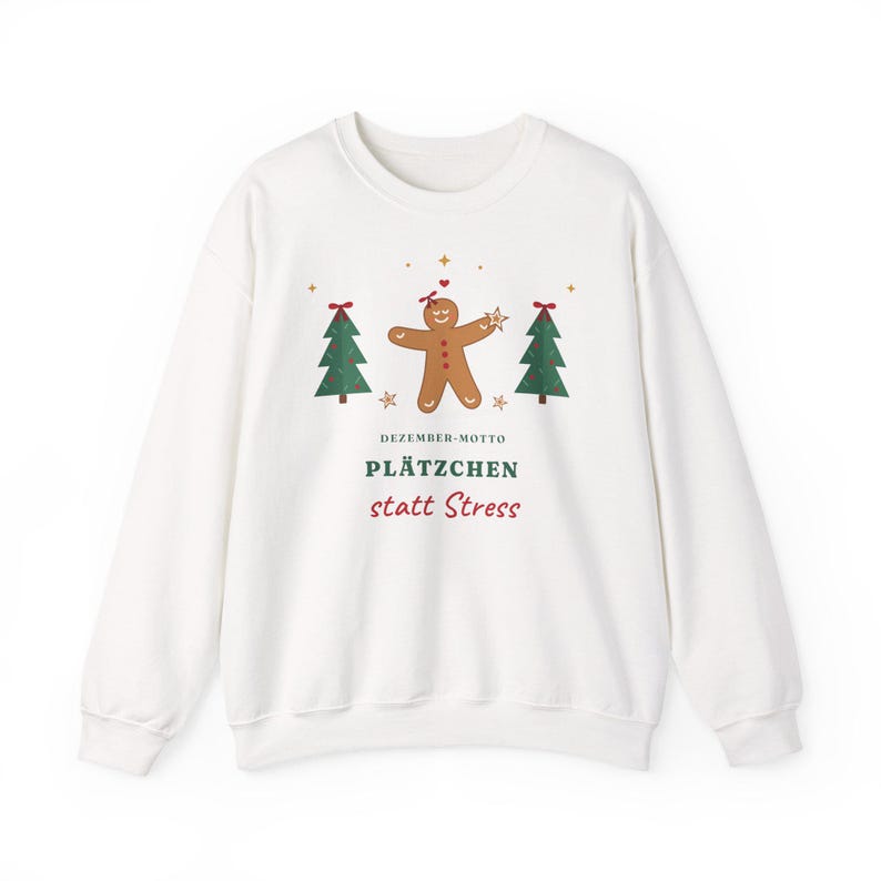 Weihnachtspullover Damen – Plätzchen statt Stress – Lebkuchen mit Schleife, Weihnachtspulli Creme image 2