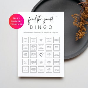Juego de bingo para despedida de soltera, Encuentra el juego de bingo invitado, Juegos de boda, Juego social para despedida de soltera, Bingo de despedida de soltera minimalista