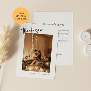 Tarjeta de lugar de agradecimiento minimalista, nota de servilleta de agradecimiento de foto, nota de agradecimiento imprimible, ajuste de lugar gracias, boda de fotos gracias