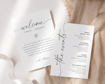 Minimalist Wedding Events Card Template, Wedding Welcome Bag Note, Order of Events, Welcome Note, Wedding Itinerary, Wedding Schedule Card