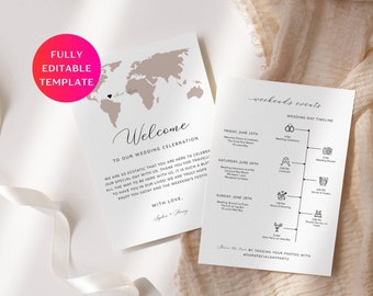 Wedding Welcome Letter Template, Destination Welcome Letter, Welcome Bag Letter, Welcome Note, Wedding Itinerary, Passport Wedding Timeline