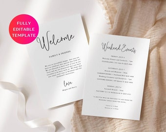 Minimalist Welcome Letter Template, Wedding Timeline Schedule, Modern Wedding Order of Events, Welcome Note, Wedding Weekend Itinerary