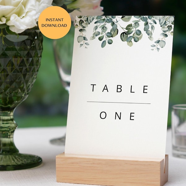 Eucalyptus Wedding Table Number, Greenery Table Number Card, Wedding Table Decor, Editable Custom Sign, Modern Wedding Foliage Templates