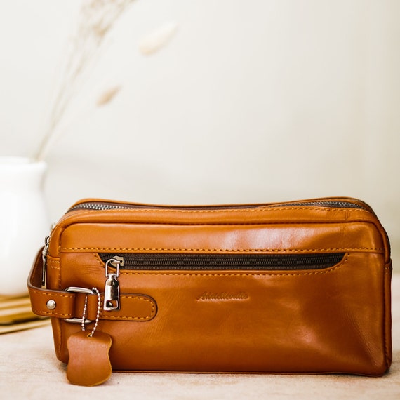 Borsa da toilette in pelle da uomo, astuccio da viaggio in vera