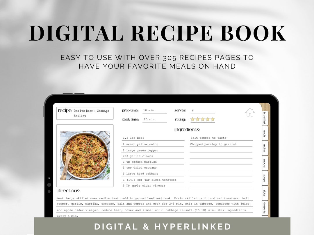 Digital Recipe Book for Ipad, Goodnotes Planner, Digital Cookbook