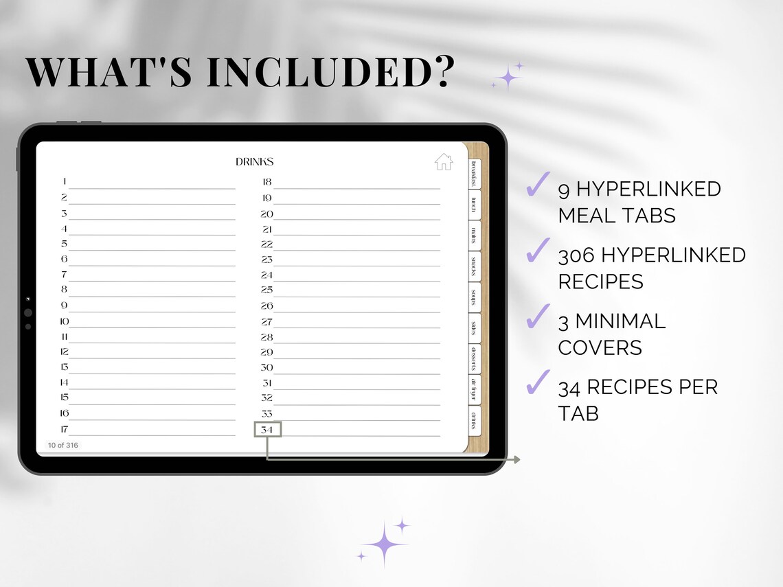 Digital Recipe Book for Ipad, Goodnotes Planner, Digital Cookbook
