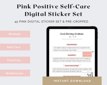 Digital Stickers Goodnotes Aesthetic, Pink Digital Planner Stickers Cute Goodnotes Pre-cropped Stickers ipad stickers pack Self Love Planner