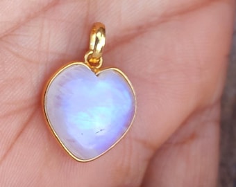 18k Gold Heart Moonstone Charm: Handmade Gemstone Pendant