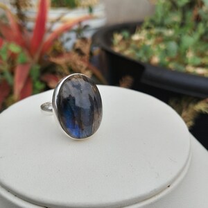 Handmade Labradorite Statement Ring: 925 Sterling Silver Adjustable Band