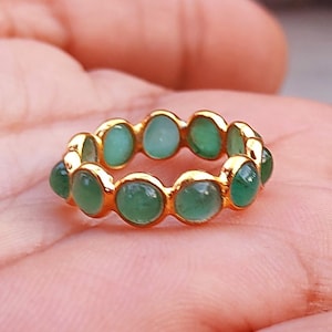 Bague d'éternité émeraude, bague en argent sterling plaqué or 22 carats, bague émeraude naturelle, bague avec pierres précieuses, bague pour bijoux fait main