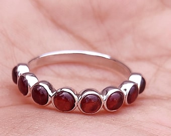 Handmade Rhodolite Garnet Eternity Ring: Sterling Silver Gemstone Band