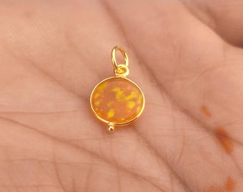 Australian Opal 18k Solid Gold Charm Pendant: Handmade Dainty Necklace