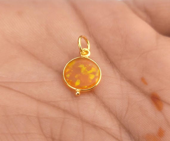 Pendentif Opale Naturelle Australienne Rose - Breloque Or Jaune Massif 18 Carats - Fait Main En Inde - Neuf Sous Emballage