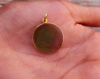 Handmade Fluorite Pendant: 925 Sterling Silver 22k Gold Plated  Natural Gemstone Charm Necklace