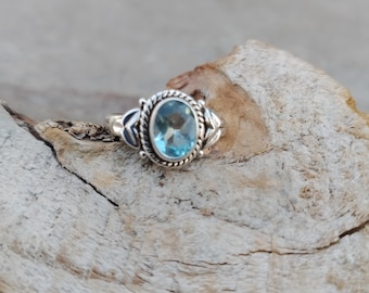 Handmade Blue Topaz Sterling Silver Ring - December Birthstone