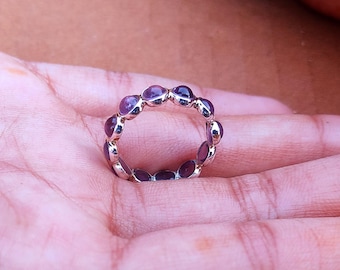 Handmade Amethyst Eternity Band Ring: 925 Sterling Silver, 5mm