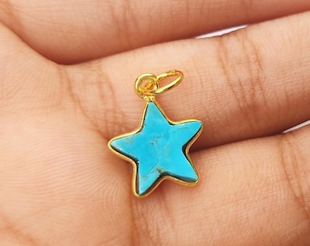 Turquoise Gold charm, 18K Solid Gold Handmade Pendant,10x10 MM Natural Blue Turquoise Charm For Necklace or bracelet and Earring