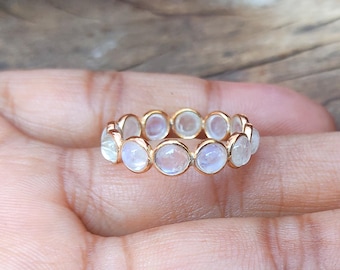 Moonstone Eternity Ring, 22K Gold Plated Sterling Silver Ring,  Band Ring, Natural Rainbow Band Ring, Gemstone Ring, Handmade jewelry Ring