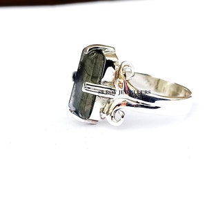 Handmade Labradorite Statement Ring: 925 Sterling Silver Adjustable Band