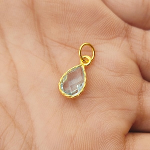 Genuine Blue Topaz Gold Charm, Gemstone Charm,18k Gold Solid Pendant, 6x14 MM Blue Topaz Charm For Necklace or bracelet and Earring