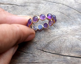 Handmade 18k Gold Amethyst Eternity Band Ring