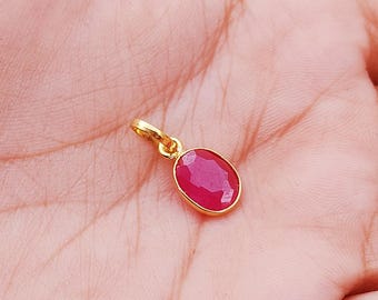 Handmade 18K Solid Gold Ruby Charm Pendant - 6x8 MM