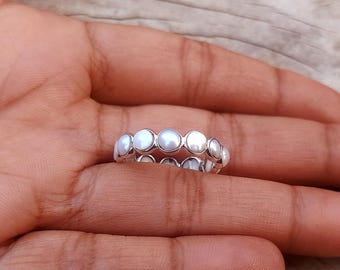Pearl Eternity Band Ring: Handmade 925 Sterling Silver