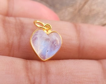 Heart Moonstone Charm, Gemstone Charm,18k Gold Solid Handmade Pendant, Natural Rainbow Moonstone Charm For Necklace or bracelet and Earring