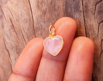 Natural Rose Quartz Gold Charm, Gemstone Charm,18k Gold Solid Handmade Pendant,15x15 MM Rose Quartz Charm For Necklace