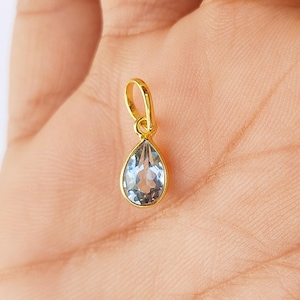 Genuine Blue Topaz Gold Charm, Gemstone Charm,18k Gold Solid Pendant, 5x7 MM Blue Topaz Charm For Necklace or bracelet and Earring