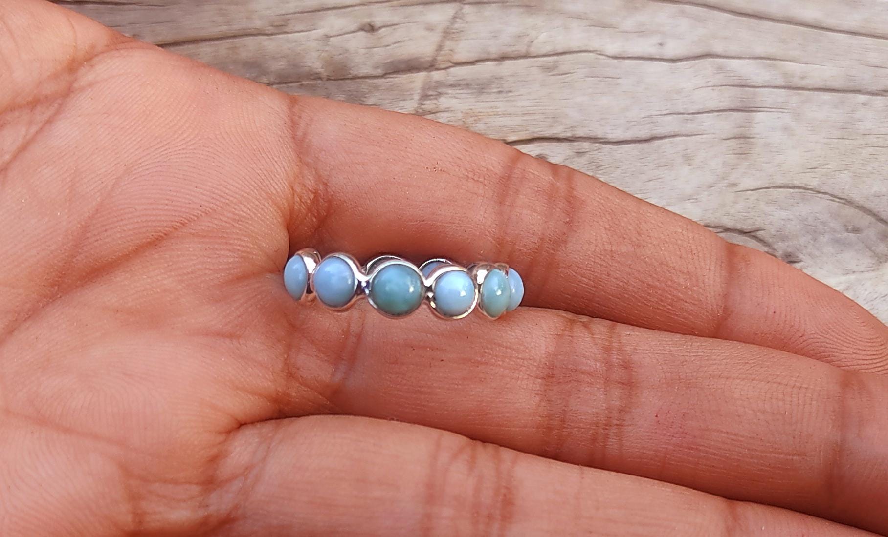 Larimar Eternity Band Ring, Natural Larimar Full Eternity Ring, Solid 925 Sterling Silver Ring, Gemstone Band Ring,  Handmade jewelry Ring