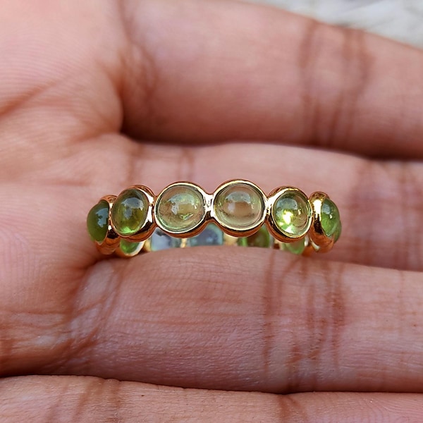 Handmade Peridot Eternity Ring: 22K Gold Plated Sterling Silver