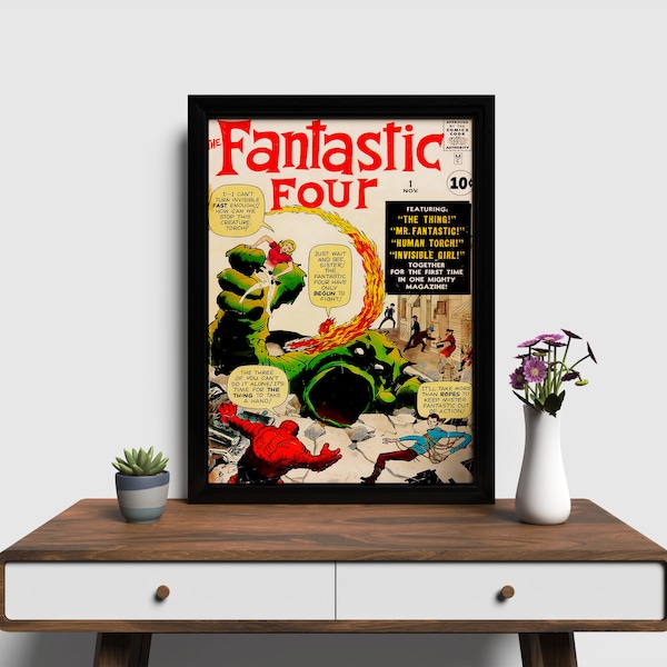 Fantastic Four #1 Marvel 1961 Origin of the Fantastic Four Comic Cover Art Collectable Wall Art Canvas Digital Download Printable File