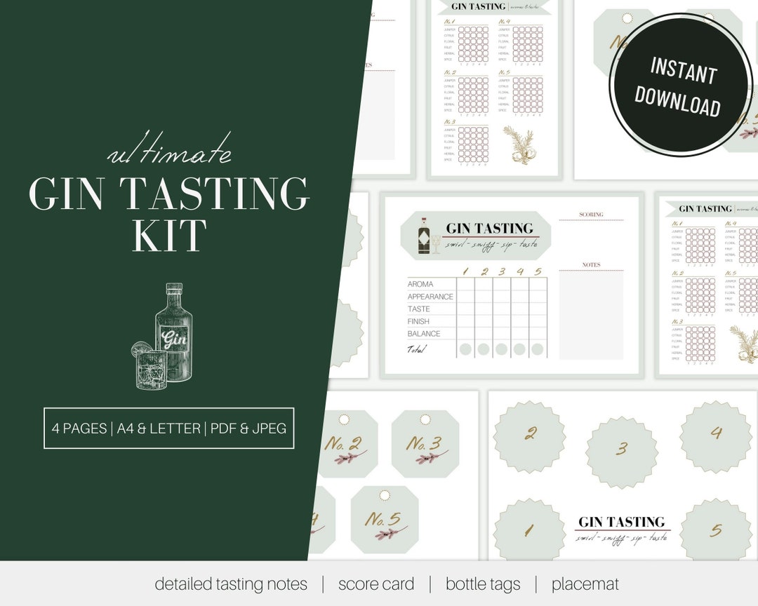 Gin Tasting Party Kit Score Sheet Tasting Notes Bottle Etsy