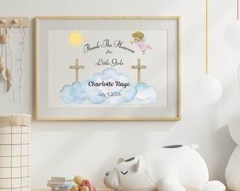 Custom Thank The Heavens For Little Girls Template, God is Great Name and DOB Template, Religious Certificate Template, Sunday School Cert.