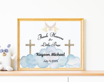 Thank Heavens for Little Boys Customizable Template, Religious Certificate, Religious Nursery Printable, Religious Baptism Gift