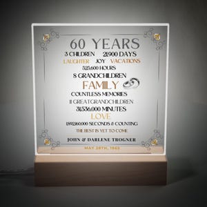 60th Anniversary Custom Light Up Plaque, 60th Wedding Anniversary Gifts, Anniversary Party Custom Plaque, Gifts for Parents, 60th Anniversry