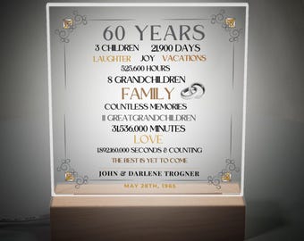 60th Anniversary Light Up Plaque, Personalized Acrylic Gift