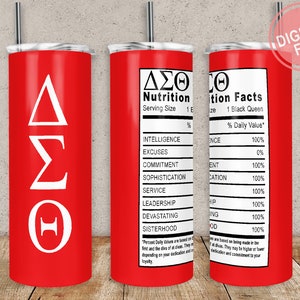 Emballage pour gobelet Delta Sigma Theta, valeur nutritive, 20 oz 30 oz d'emballage pour verres droits et coniques, modèle PNG