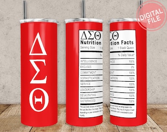 Envoltura de vaso de información nutricional de Delta Sigma Theta, envoltura de vaso delgada de 20 oz y 30 oz para diseños de vaso recto y cónico Plantilla PNG